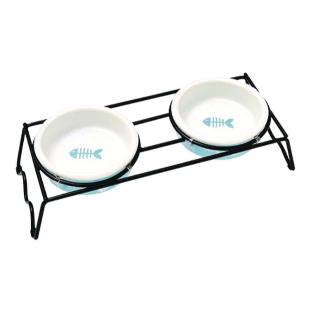 Signature Housewares Fish Print Elevated Cat Bowls